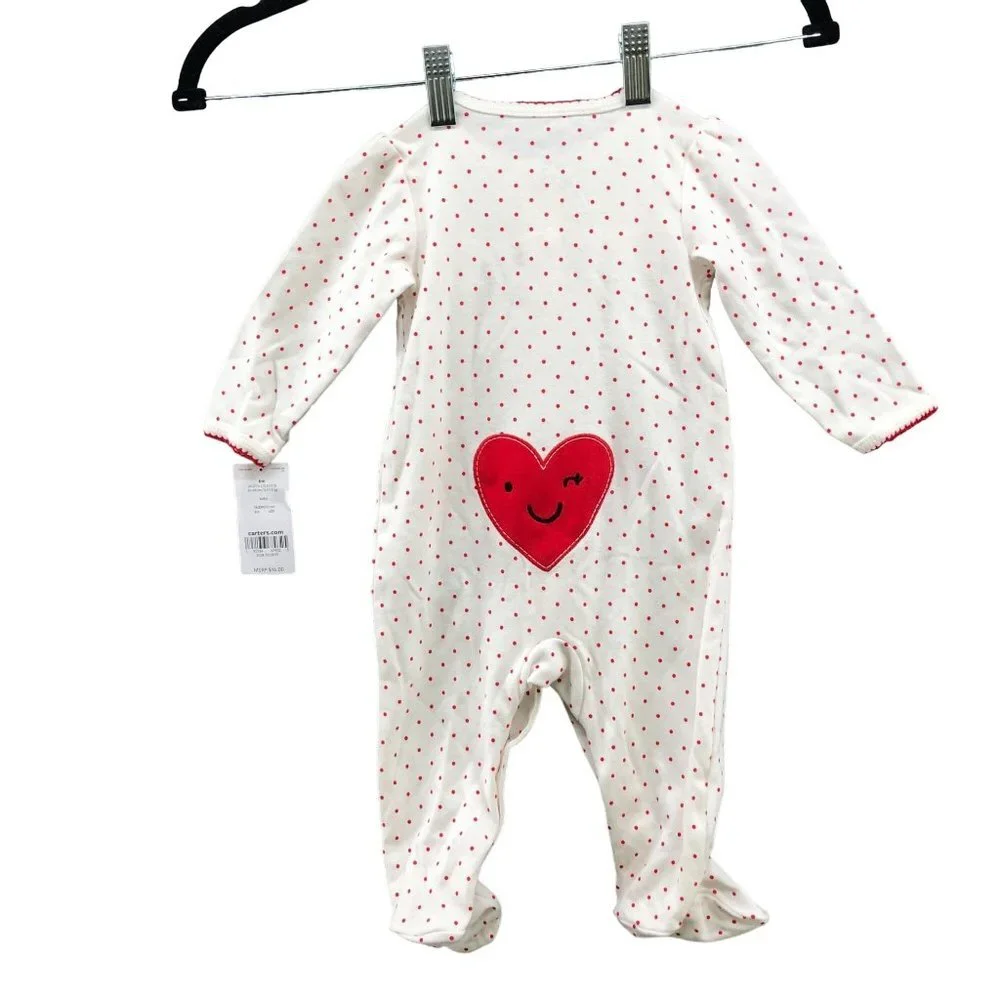 NWT Carter's Baby 6M Footed Pajamas 2 Piece BUNDLE Snap Button Heart Cherry Girl
